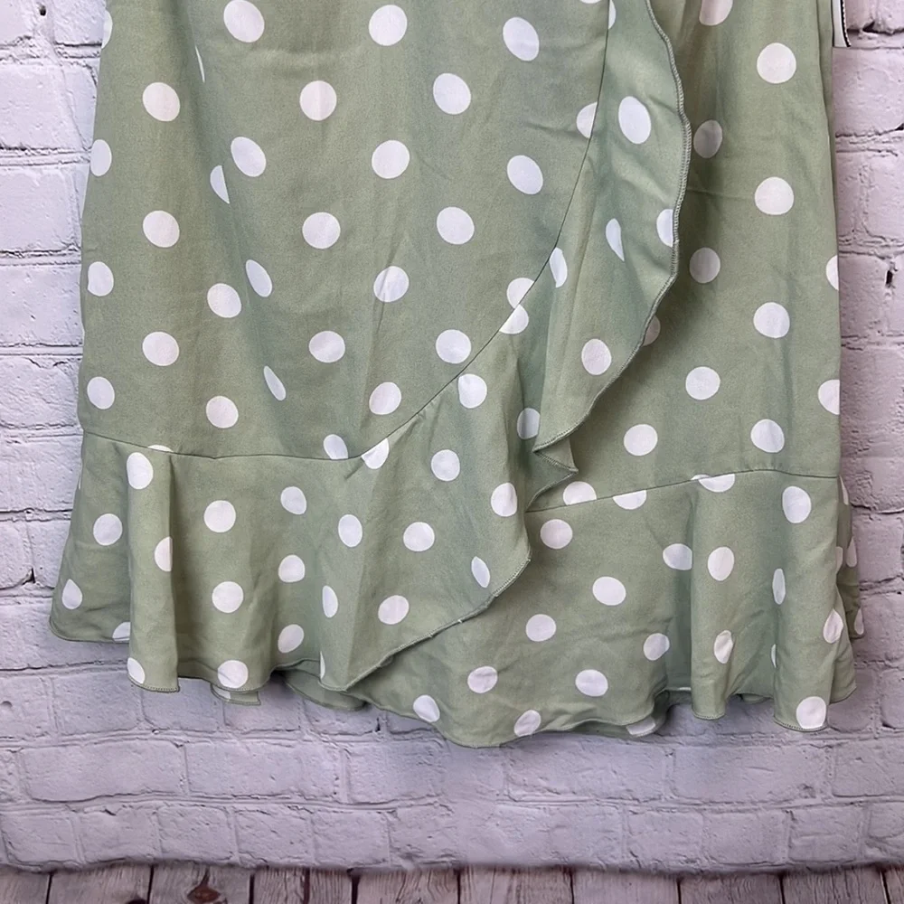 Teeze Me Sage Green & White Polka Dot Ruffle Halter Dress Juniors Size 9/10 & 13 - Picture 5 of 7